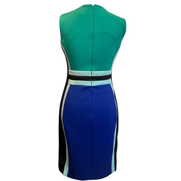 Calvin Klein Sleeveless Color-Block Sheath Dress 4 Green Blue Sleeveless Fitted - Picture 3 of 13